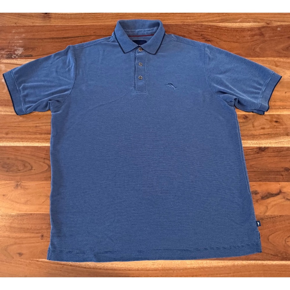 Tommy Bahama Mens Small Blue Textured Modal Blend Short Sleeve Polo Shirt